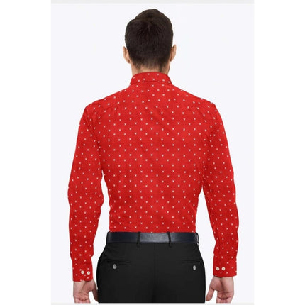 Rosolly Men's Cotton Blended Printed Full Sleeve Shirt (Red)