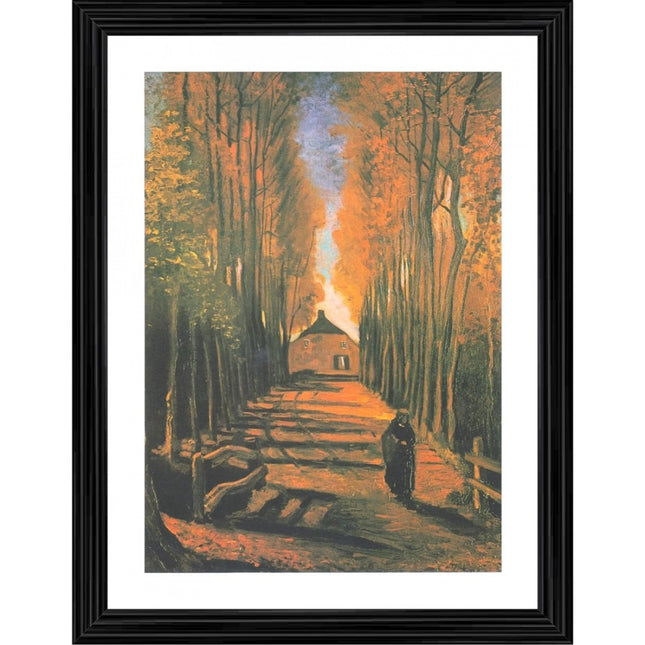 Rosolly Avenue of Poplars in Autumn 1884 Painting With Wood Photo Frame (Multicolor)