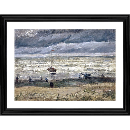 Rosolly Beach at Scheveningen in Stormy Weather 1882 Painting With Wood Photo Frame (Multicolor)