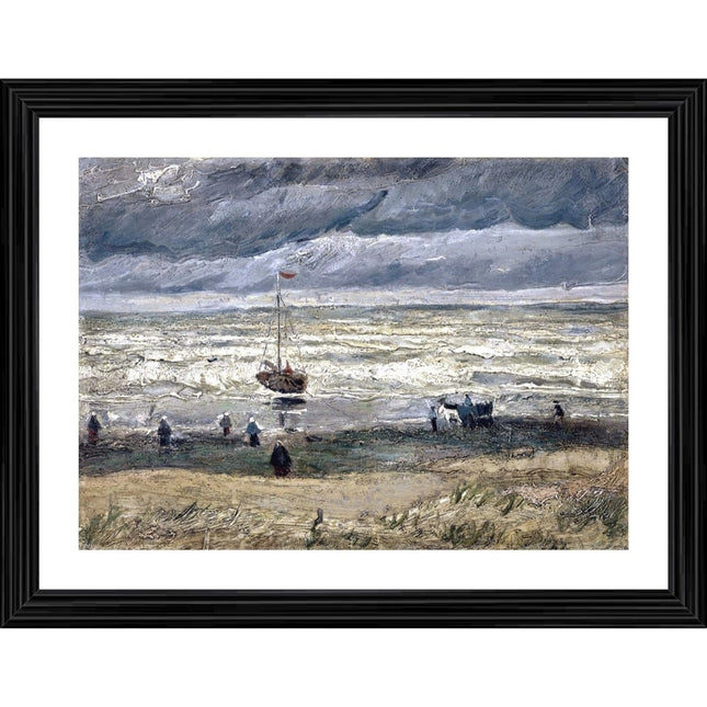 Rosolly Beach at Scheveningen in Stormy Weather 1882 Painting With Wood Photo Frame (Multicolor)