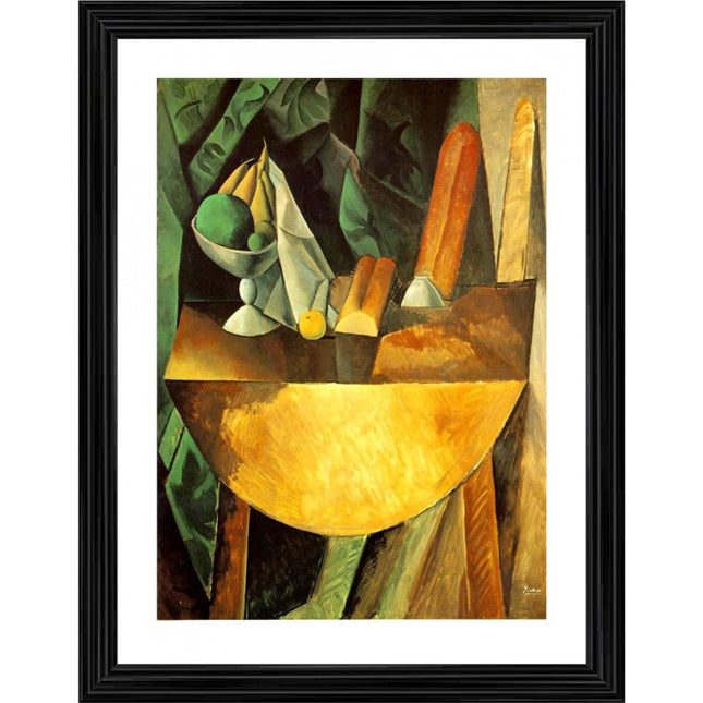 Rosolly Bread and Fruit Dish on a Table 1909 Painting With Wood Photo Frame (Multicolor)