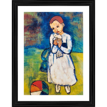 Rosolly Child with a Dove 1901 Painting With Wood Photo Frame (Multicolor)