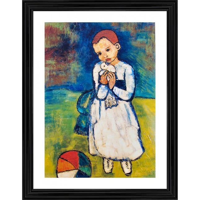 Rosolly Child with a Dove 1901 Painting With Wood Photo Frame (Multicolor)