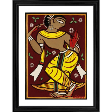 Rosolly Dancing Woman 3 Painting With Wood Photo Frame (Multicolor)