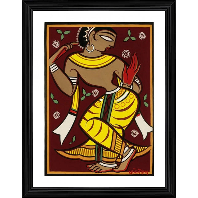 Rosolly Dancing Woman 3 Painting With Wood Photo Frame (Multicolor)