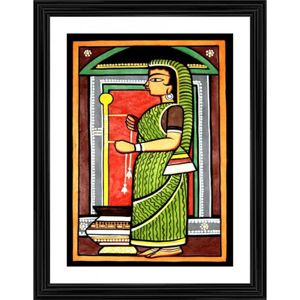 Rosolly Yashoda Painting With Wood Photo Frame (Multicolor)