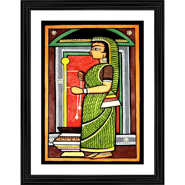Rosolly Yashoda Painting With Wood Photo Frame (Multicolor)