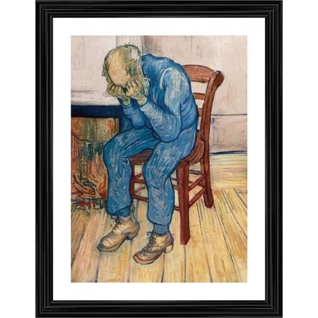 Rosolly Worn Out Old Man in Sorrow 1982 Painting With Wood Photo Frame (Multicolor)