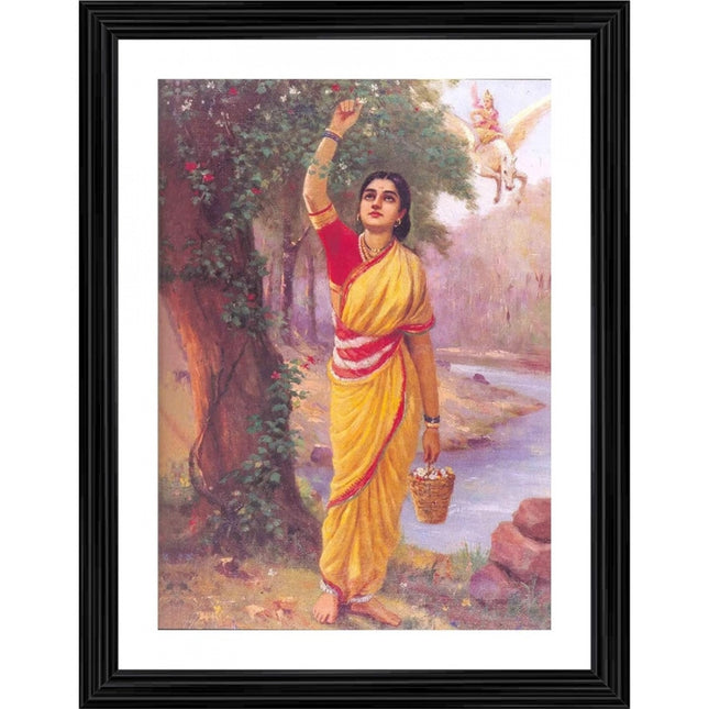 Rosolly Ahalya in Upvan 1900 Painting With Wood Photo Frame (Multicolor)