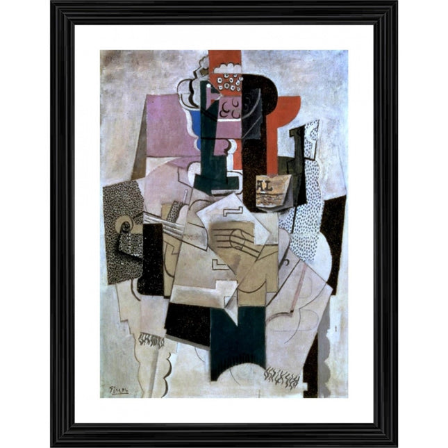 Rosolly Bowl of Fruit Violin and Bottle 1914 Painting With Wood Photo Frame (Multicolor)