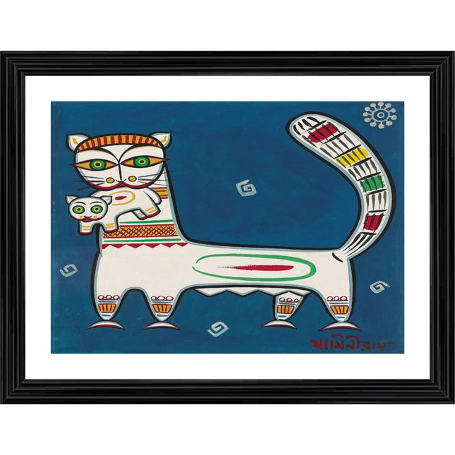 Rosolly Cat and Kitten Painting With Wood Photo Frame (Multicolor)