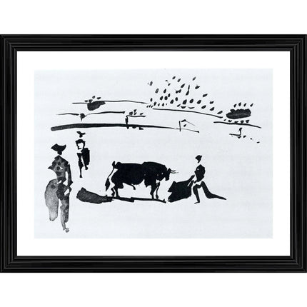 Rosolly Bullfight 9 Painting With Wood Photo Frame (Multicolor)