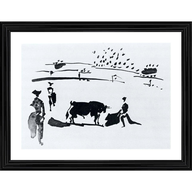 Rosolly Bullfight 9 Painting With Wood Photo Frame (Multicolor)