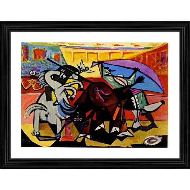 Rosolly Bullfight 4 Painting With Wood Photo Frame (Multicolor)