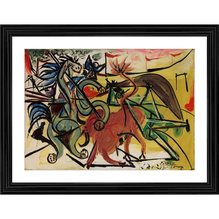 Rosolly Bullfight 5 Painting With Wood Photo Frame (Multicolor)