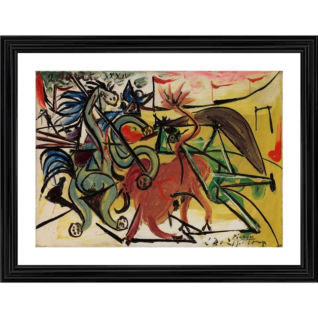 Rosolly Bullfight 5 Painting With Wood Photo Frame (Multicolor)