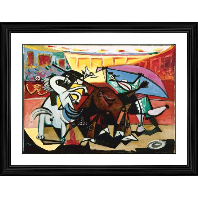 Rosolly Bullfight 3 Painting With Wood Photo Frame (Multicolor)