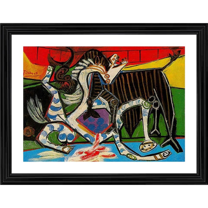 Rosolly Bullfight 2 Painting With Wood Photo Frame (Multicolor)