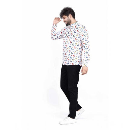 Rosolly Men's Cotton Blended Printed Full Sleeve Shortkurta (Multicolor)