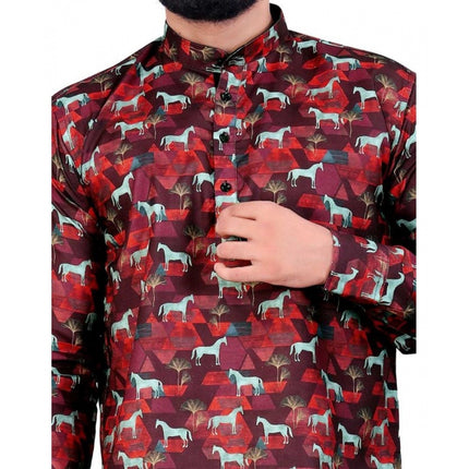 Rosolly Men's Cotton Blended Printed Full Sleeve Shortkurta (Multicolor)