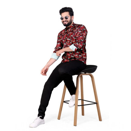 Rosolly Men's Cotton Blended Printed Full Sleeve Shortkurta (Multicolor)