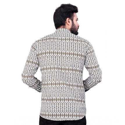Rosolly Men's Cotton Blended Printed Full Sleeve Shortkurta (Multicolor)