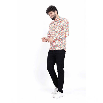 Rosolly Men's Cotton Blended Printed Full Sleeve Shortkurta (Multicolor)
