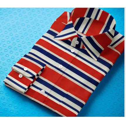 Rosolly Men's Cotton Blended Striped Full Sleeve Shirt (Red-Blue)