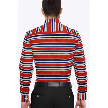 Rosolly Men's Cotton Blended Striped Full Sleeve Shirt (Red-Blue)
