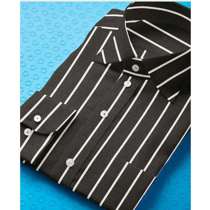 Rosolly Men's Cotton Blended Striped Full Sleeve Shirt (Black-White)
