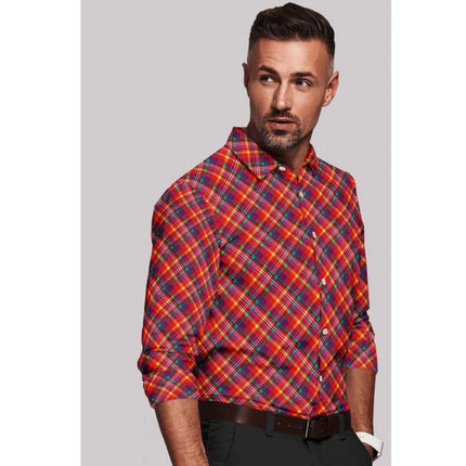 Rosolly Men's Cotton Blended Checked Full Sleeve Shirt (Red)