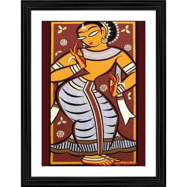 Rosolly Dancing Woman 4 Painting With Wood Photo Frame (Multicolor)