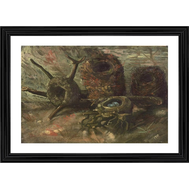 Rosolly Birds Nests 1885 Painting With Wood Photo Frame (Multicolor)