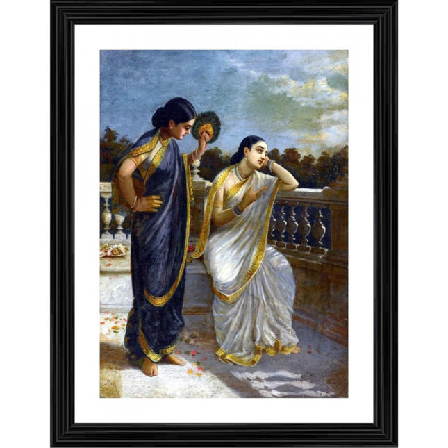Rosolly Damayanti Thinking of King Nal 1883 Painting With Wood Photo Frame (Multicolor)