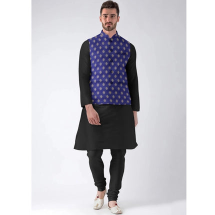 Rosolly Men's Jacquard Printed Full Sleeve Waistcoat (Blue)