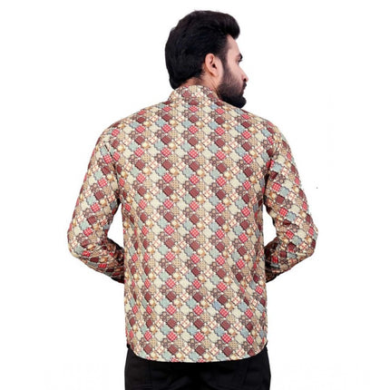 Rosolly Men's Cotton Blended Printed Full Sleeve Shortkurta (Multicolor)