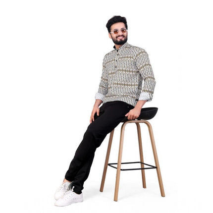 Rosolly Men's Cotton Blended Printed Full Sleeve Shortkurta (Multicolor)