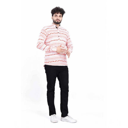 Rosolly Men's Cotton Blended Printed Full Sleeve Shortkurta (Multicolor)