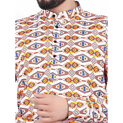 Rosolly Men's Cotton Blended Printed Full Sleeve Shortkurta (Multicolor)