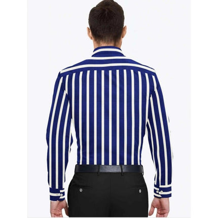 Rosolly Men's Cotton Blended Striped Full Sleeve Shirt (White-Blue)