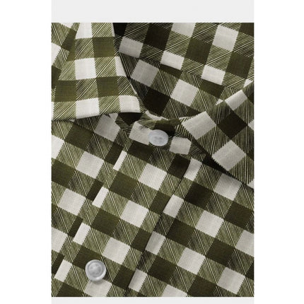 Rosolly Men's Cotton Blended Checked Full Sleeve Shirt (White-Green)