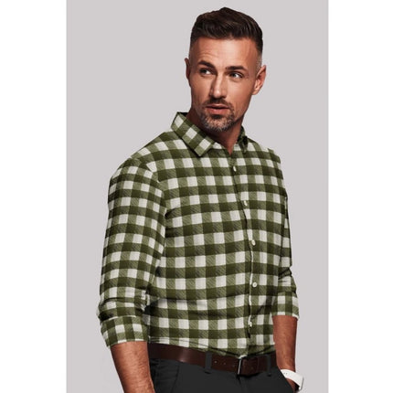 Rosolly Men's Cotton Blended Checked Full Sleeve Shirt (White-Green)