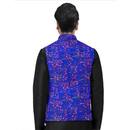 Rosolly Men's Jacquard Printed Full Sleeve Waistcoat (Blue)