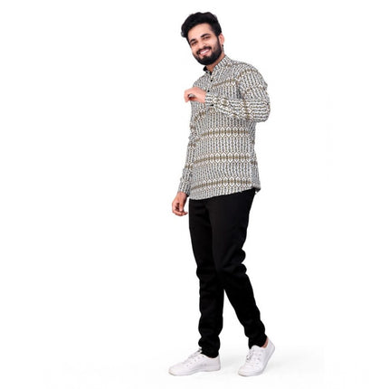 Rosolly Men's Cotton Blended Printed Full Sleeve Shortkurta (Multicolor)
