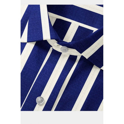 Rosolly Men's Cotton Blended Striped Full Sleeve Shirt (White-Blue)