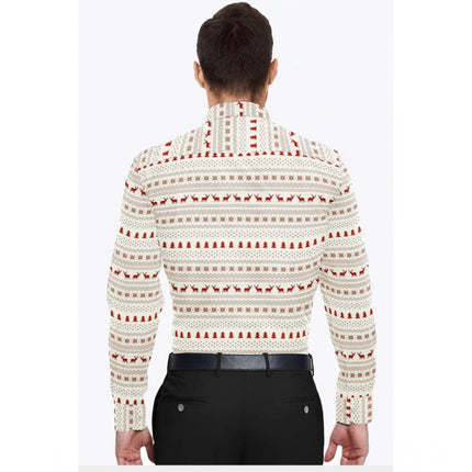Rosolly Men's Cotton Blended Printed Full Sleeve Shirt (White-Red)