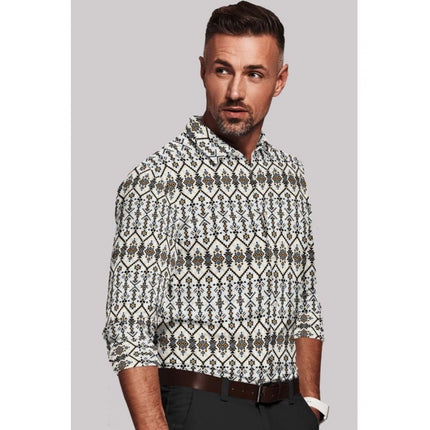 Rosolly Men's Cotton Blended Printed Full Sleeve Shirt (Multicolor)