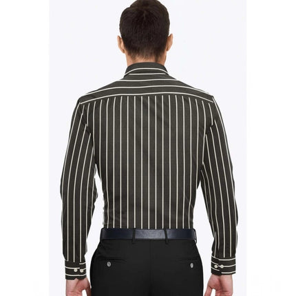 Rosolly Men's Cotton Blended Striped Full Sleeve Shirt (Black-White)