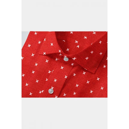 Rosolly Men's Cotton Blended Printed Full Sleeve Shirt (Red)