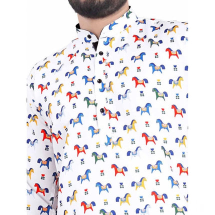 Rosolly Men's Cotton Blended Printed Full Sleeve Shortkurta (Multicolor)